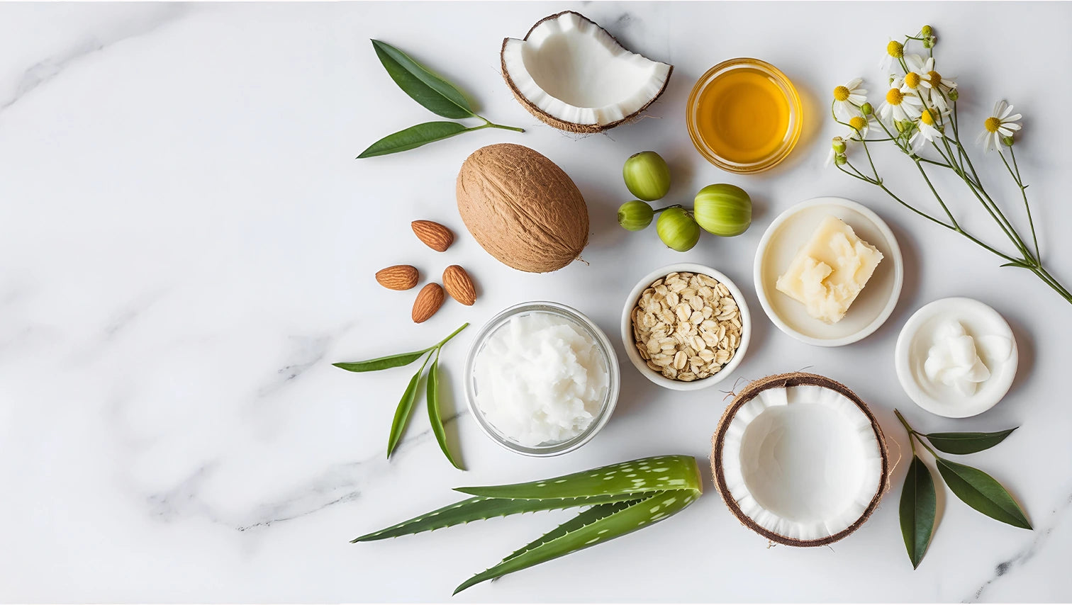 Coconut, honey, oats, aloe and other natural ingredients